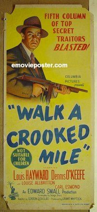 p824 WALK A CROOKED MILE Australian daybill movie poster '48 Hayward