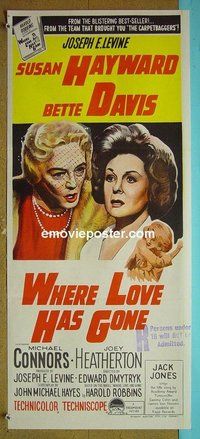 p839 WHERE LOVE HAS GONE Australian daybill movie poster '64 Hayward, Davis