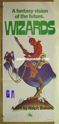 p848 WIZARDS Australian daybill movie poster '77 Ralph Bakshi, cartoon!