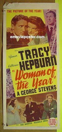 p849 WOMAN OF THE YEAR Australian daybill movie poster '42 Tracy, Hepburn