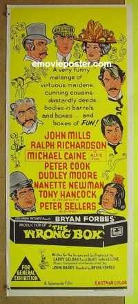 p855 WRONG BOX Australian daybill movie poster '66 Michael Caine, Mills