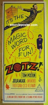 p862 ZOTZ Australian daybill movie poster '62 William Castle, Tom Poston