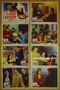m044 13th LETTER complete set of 8 lobby cards '51 Otto Preminger, Darnell