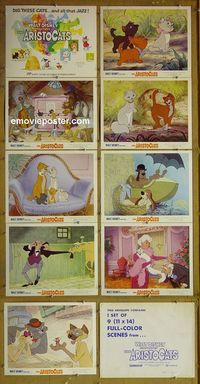 m020 ARISTOCATS 9 lobby cards + envelope R73 Walt Disney cartoon!