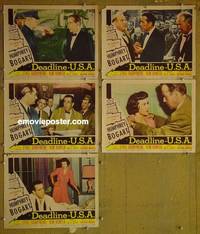 n029 DEADLINE-USA 5 lobby cards '52 Humphrey Bogart, newspaper