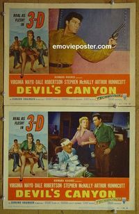 n263 DEVIL'S CANYON 2 lobby cards '53 3D western, Mayo