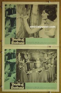 n264 DEVILS OF DARKNESS 2 lobby cards '65 English horror!