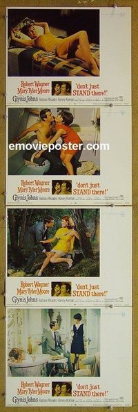 n087 DON'T JUST STAND THERE 4 lobby cards '68 Robert Wagner