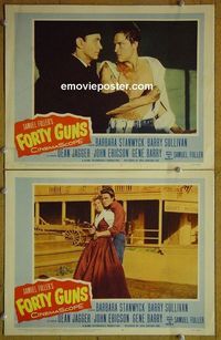 n275 FORTY GUNS 2 lobby cards '57 Sam Fuller, Barbara Stanwyck