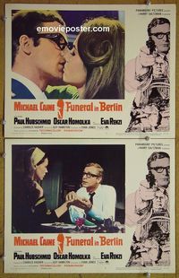 n278 FUNERAL IN BERLIN 2 lobby cards '67 Michael Caine