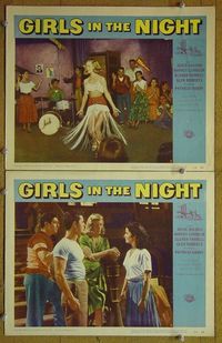 n281 GIRLS IN THE NIGHT 2 lobby cards '53 bad girls!