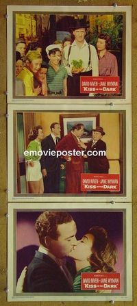 n172 KISS IN THE DARK 3 lobby cards '49 Jane Wyman, David Niven
