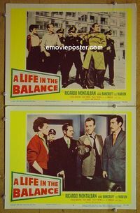 n313 LIFE IN THE BALANCE 2 lobby cards '55 Montalban, Bancroft