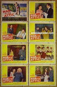 m430 MAN IN THE ATTIC complete set of 8 lobby cards '53 young Jack Palance!