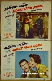 n326 MONEY FROM HOME 2 lobby cards '54 3-D Martin, Lewis
