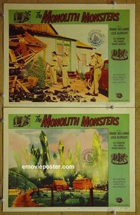 n328 MONOLITH MONSTERS 2 lobby cards '57 cool monster card!