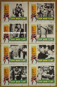 m502 OUR MAN FLINT complete set of 8 lobby cards '66 James Coburn, Lee J. Cobb
