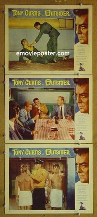 n184 OUTSIDER 3 lobby cards '62 Tony Curtis, Franciscus
