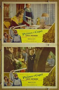 n348 PIRATES OF CAPRI 2 lobby cards '49 Louis Hayward