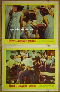 n359 RIOT IN JUVENILE PRISON 2 lobby cards '59 bad girls!