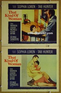 n387 THAT KIND OF WOMAN 2 lobby cards '59 Sophia Loren, Tab Hunter