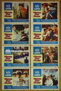 m670 UNDER TEN FLAGS complete set of 8 lobby cards '60 Charles Laughton, Heflin