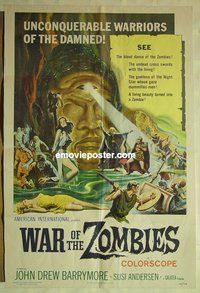s405 WAR OF THE ZOMBIES 30x40 movie poster '65 AIP Barrymore