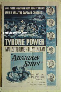 r018 ABANDON SHIP one-sheet movie poster '57 Tyrone Power