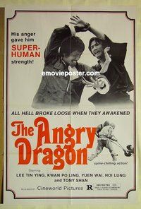 r065 ANGRY DRAGON one-sheet movie poster '73 Hong Kong kung-fu!