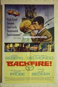 r113 BACKFIRE one-sheet movie poster '65 Jean Seberg, Belmondo