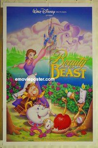 r148 BEAUTY & THE BEAST one-sheet movie poster '91 Walt Disney