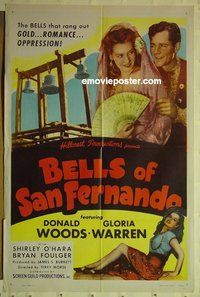 r156 BELLS OF SAN FERNANDO one-sheet movie poster '47 Woods, Warren