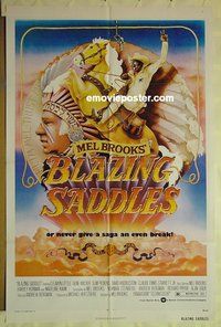 r211 BLAZING SADDLES one-sheet movie poster '74 Mel Brooks, Gene Wilder!
