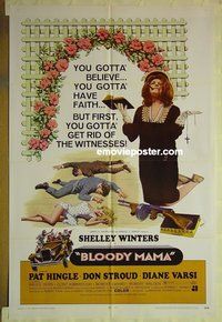 r219 BLOODY MAMA one-sheet movie poster '70 AIP, Shelley Winters