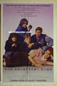r261 BREAKFAST CLUB advance one-sheet movie poster '85 John Hughes, Estevez
