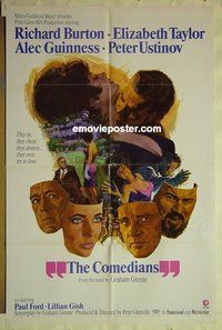 r455 COMEDIANS style B one-sheet movie poster '67 Richard Burton, Liz Taylor