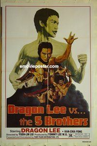 r549 DRAGON LEE VS THE 5 BROTHERS one-sheet movie poster '78 kung fu!