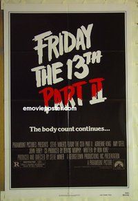 r646 FRIDAY THE 13th 2 advance teaser one-sheet movie poster '81 Jason!