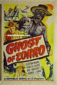 r675 GHOST OF ZORRO one-sheet movie poster '49 serial, Clayton Moore