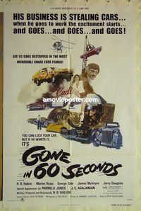 r696 GONE IN 60 SECONDS one-sheet movie poster '74 car theft!