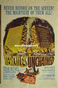r748 HERCULES UNCHAINED signed one-sheet movie poster '60 Steve Reeves
