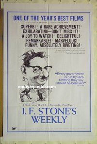 r798 I.F. STONE'S WEEKLY one-sheet movie poster '73 muckraker bio!