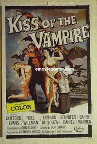 r873 KISS OF THE VAMPIRE one-sheet movie poster '63 Hammer, Evans