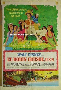 r936 LT ROBIN CRUSOE USN style A one-sheet movie poster '66 Walt Disney