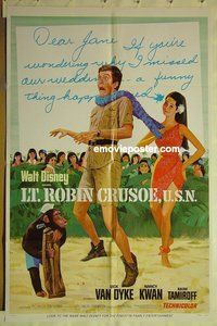 r937 LT ROBIN CRUSOE USN style B one-sheet movie poster '66 Walt Disney