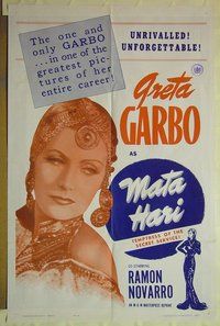 r955 MATA HARI one-sheet movie poster R63 Greta Garbo, Novarro