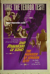 s068 PHANTOM OF SOHO/MONSTER OF LONDON CITY one-sheet movie poster '67