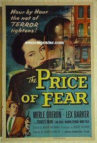 s093 PRICE OF FEAR one-sheet movie poster '56 Merle Oberon, Lex Barker