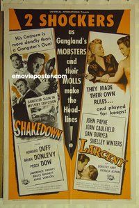 s204 SHAKEDOWN/LARCENY one-sheet movie poster '56 film noir double bill!