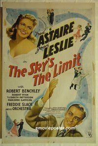 s222 SKY'S THE LIMIT one-sheet movie poster '43 Fred Astaire, Joan Leslie